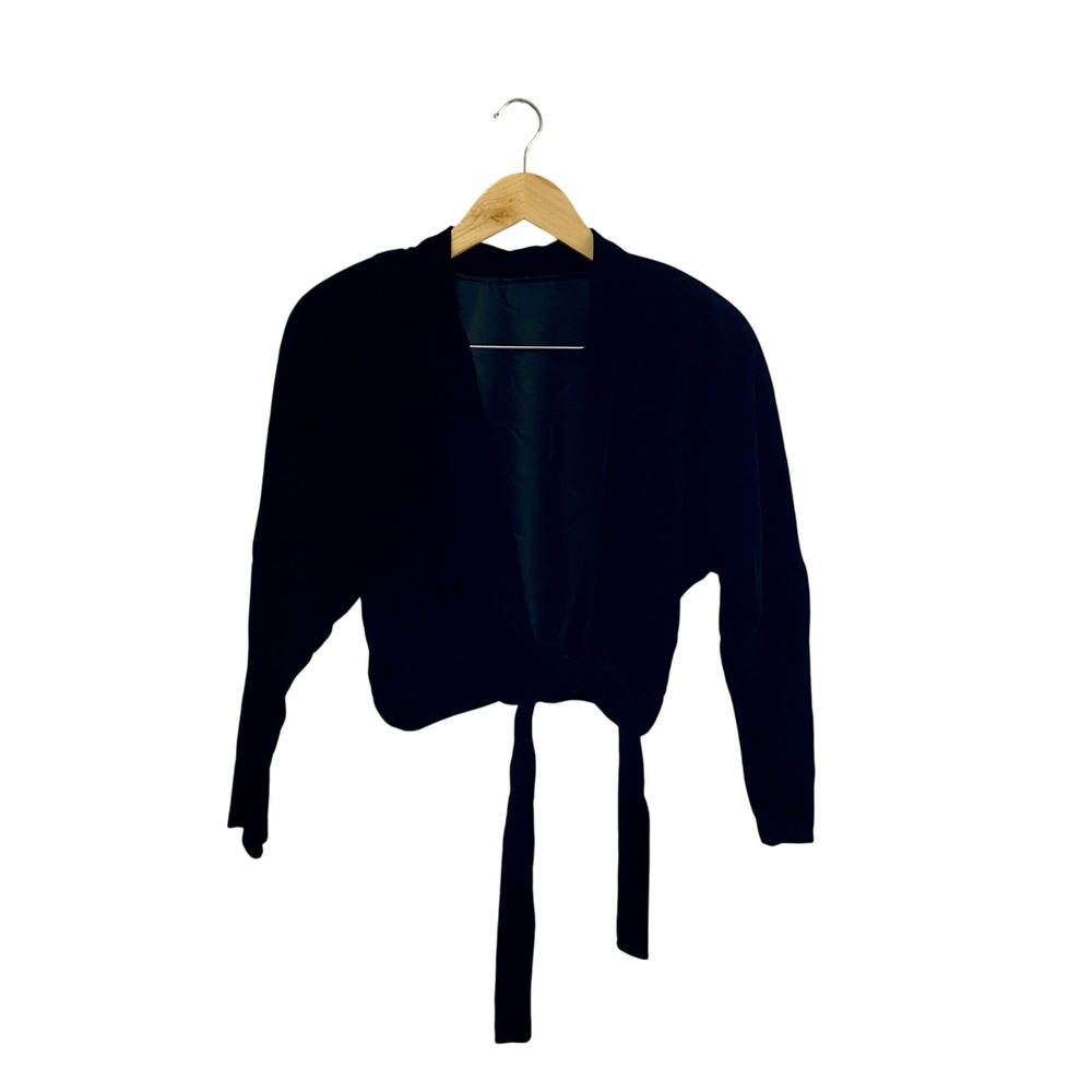 Vintage Norma Kamali‎ Black Velvet Cropped Wrap Jacket Tie Top Medium
